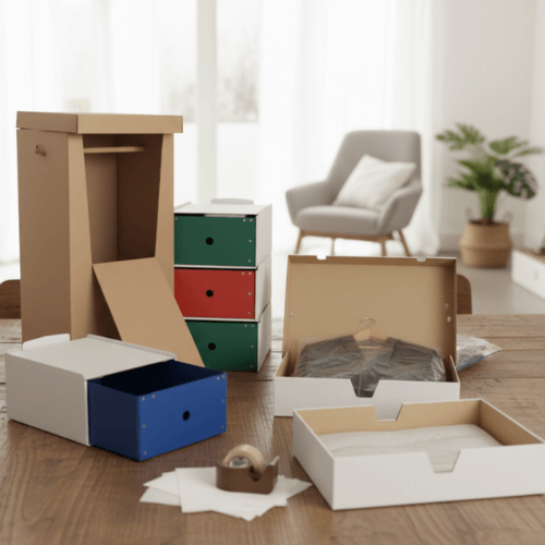 Verpackung für Kleidung auf Tisch